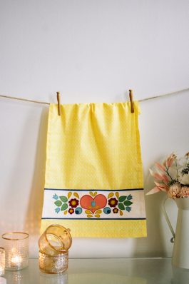 Sweet Folk Art Applique Tea Towel