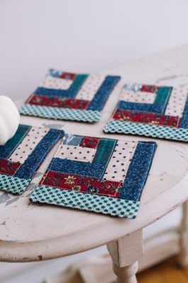Mountain Lodge Log Cabin Quilted Coasters