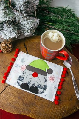 Gnome Alone Winter Mug Rug